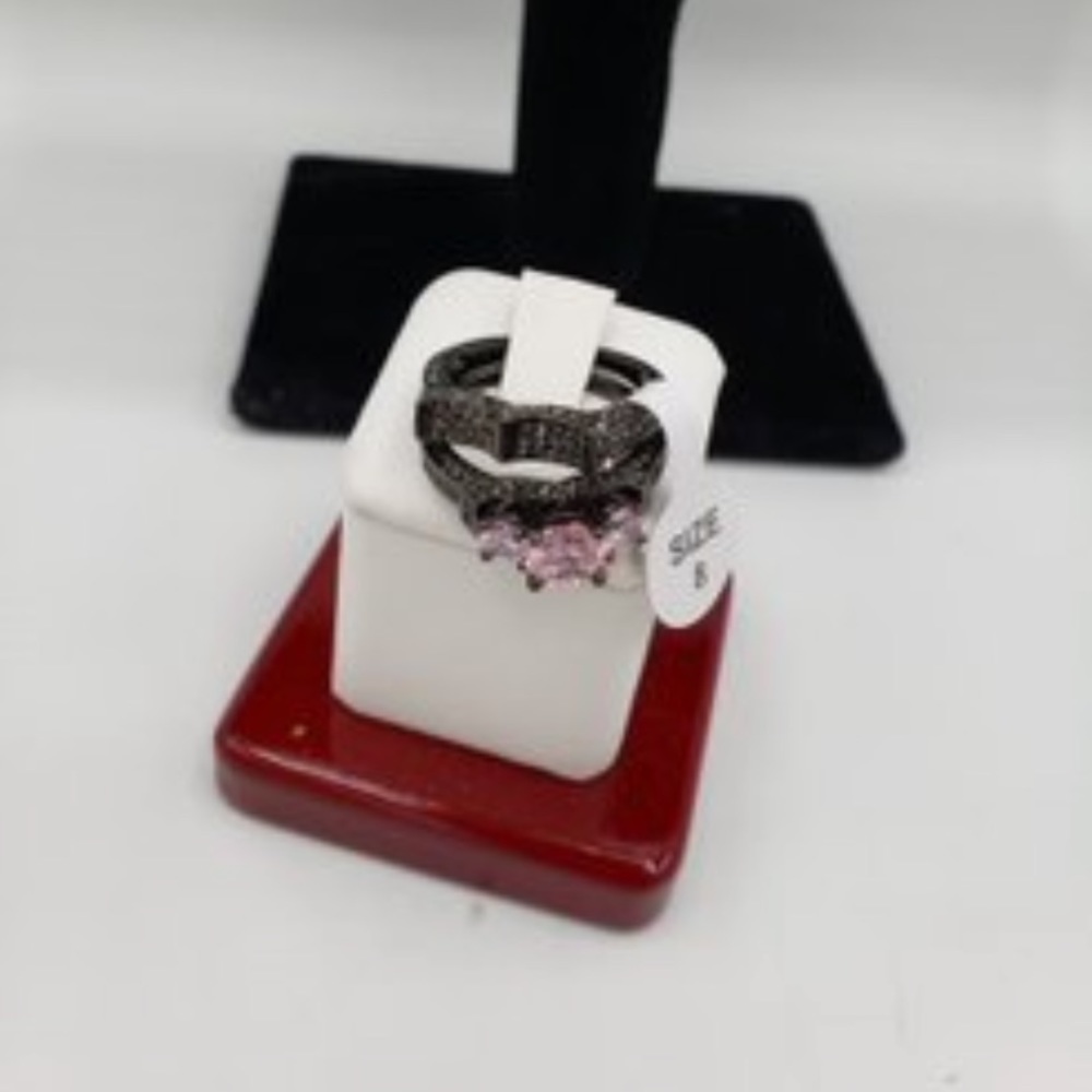 (Bonus Jewelry included‼️3 Pink Rhinestone Wedding & Engagement Rings Sz 8 - Picture 3 of 5
